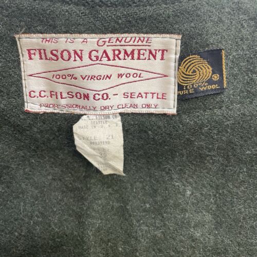 Vintage CC Filson Garment Wool Liner Vest Jacket Size 38 Green