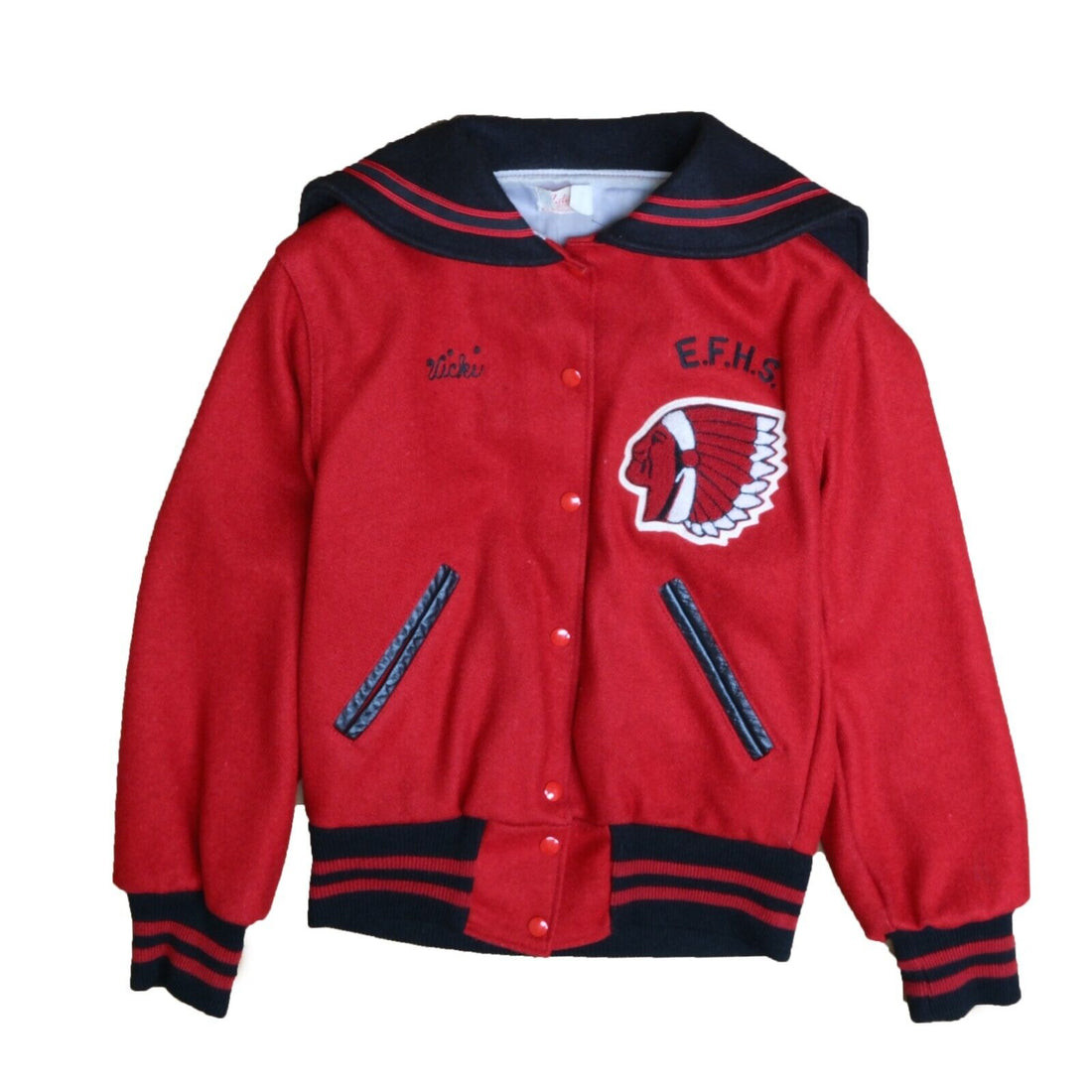 Vintage Highschool Wool Varsity Cheerleader Jacket Women Size Small Red