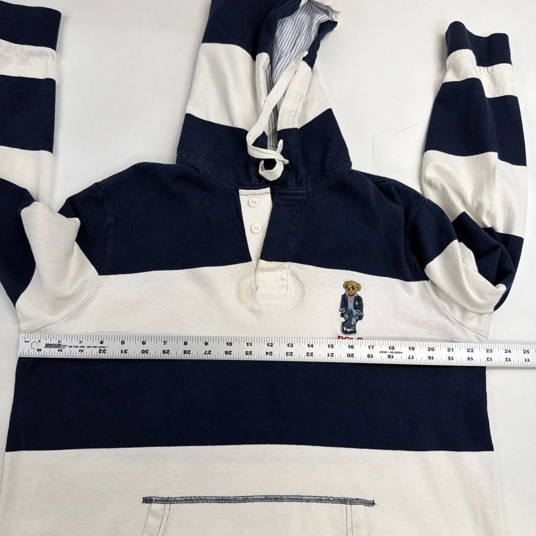 Polo Ralph Lauren Bear Hooded Rugby Henley Shirt Size Large Striped