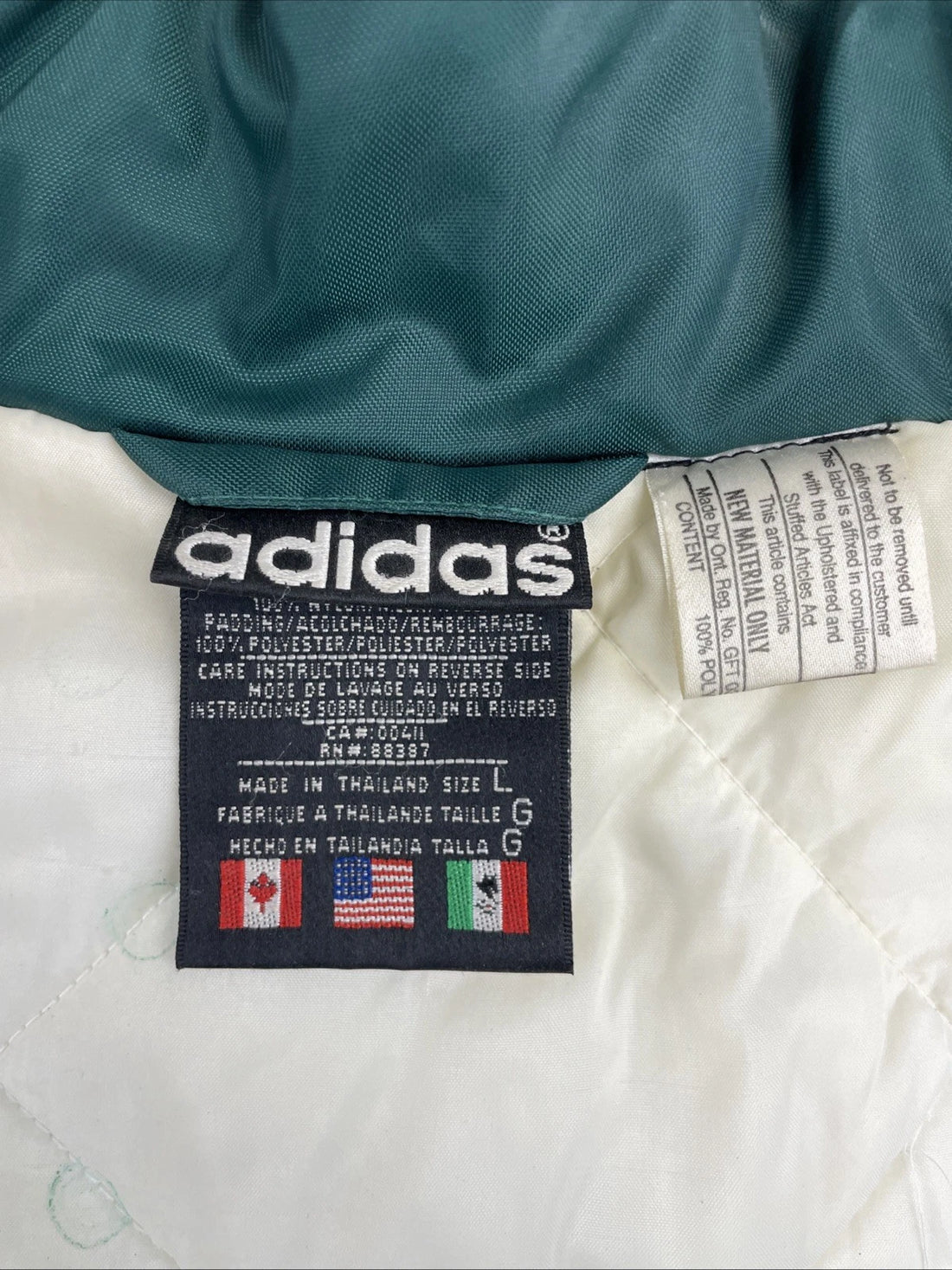 Vintage Adidas Puffer Parka Coat Jacket Size Large Green Insulated