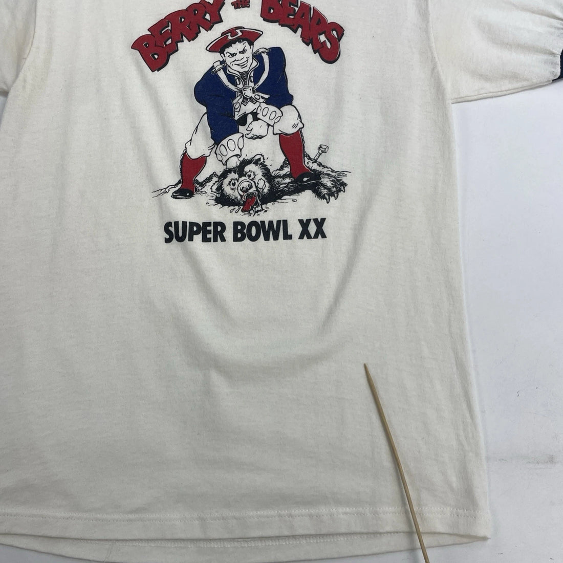 Vintage Patriots Berry The Bears Super Bowl XX Ringer T-Shirt Medium 80s NFL