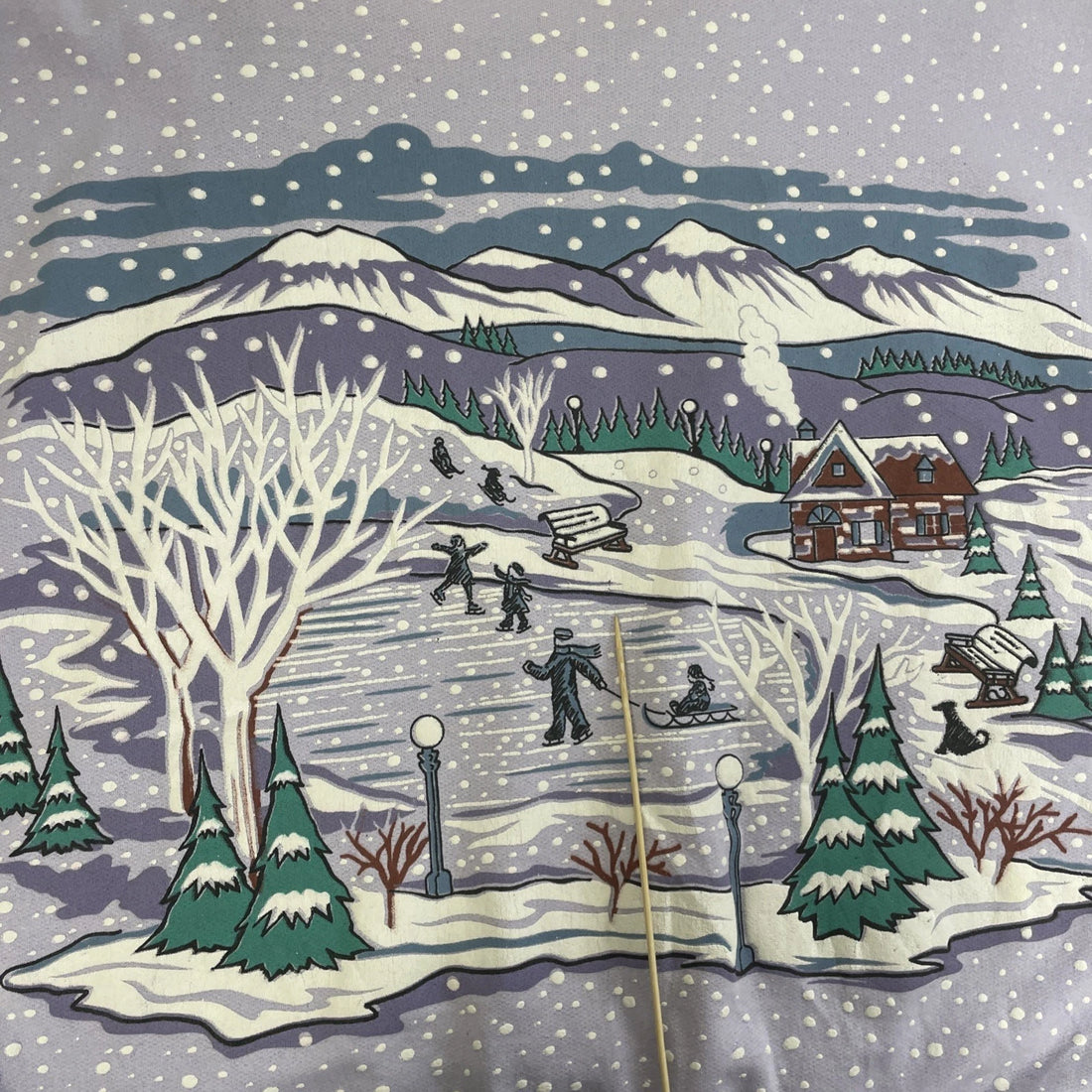 Vintage Winter Cabin Skate Crewneck Sweatshirt Medium Nature All Over Print