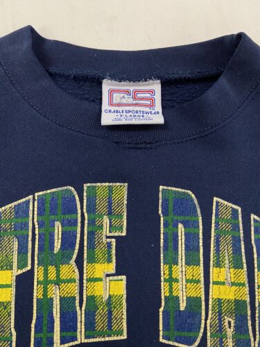 Vintage Notre Dame Fighting Irish Sweatshirt Crewneck Size XL Plaid 90s NCAA