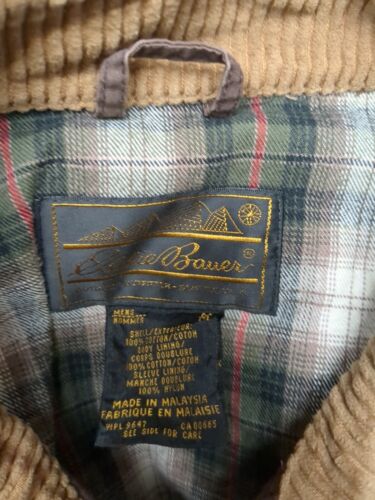 Vintage Eddie Bauer Barn Coat Work Jacket Medium Corduroy Trim Plaid Lined