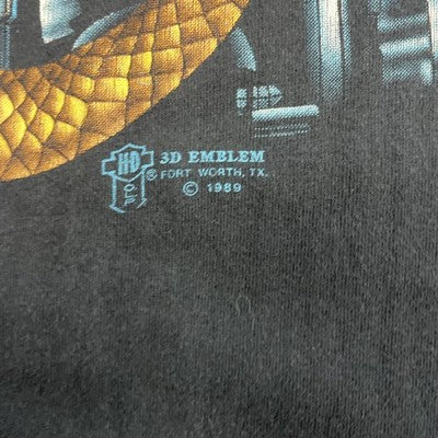 Vintage Rattlesnake Engine Harley Davidson 3D Emblem T-Shirt XL 1989 80s