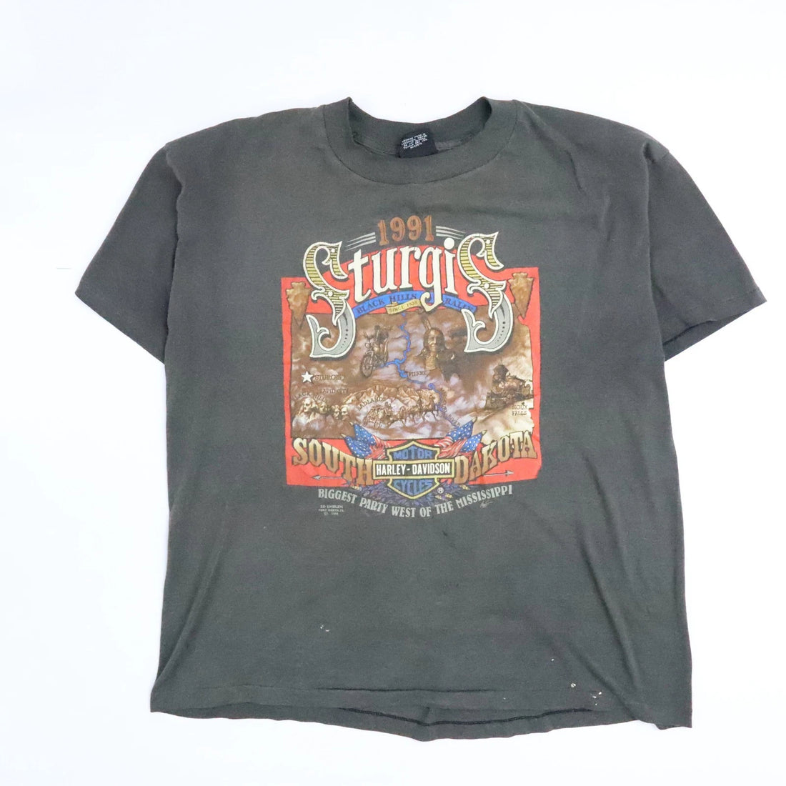 Vintage Harley Davidson 3D Emblem Sturgis South Dakota T-Shirt 2XL 1991