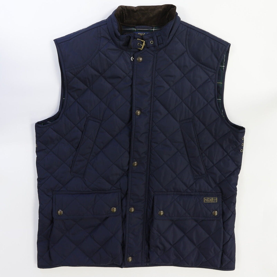 Polo Ralph Lauren Quilted Vest Jacket Size XL Plaid Lined Blue