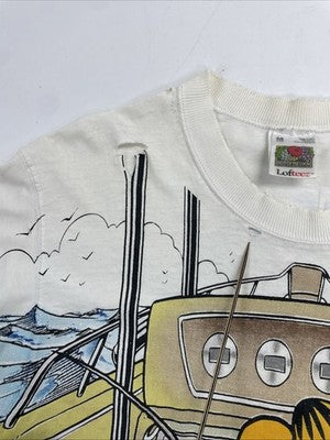 Vintage Garfield Fishing T-Shirt Size Medium All Over Print 1996 90s