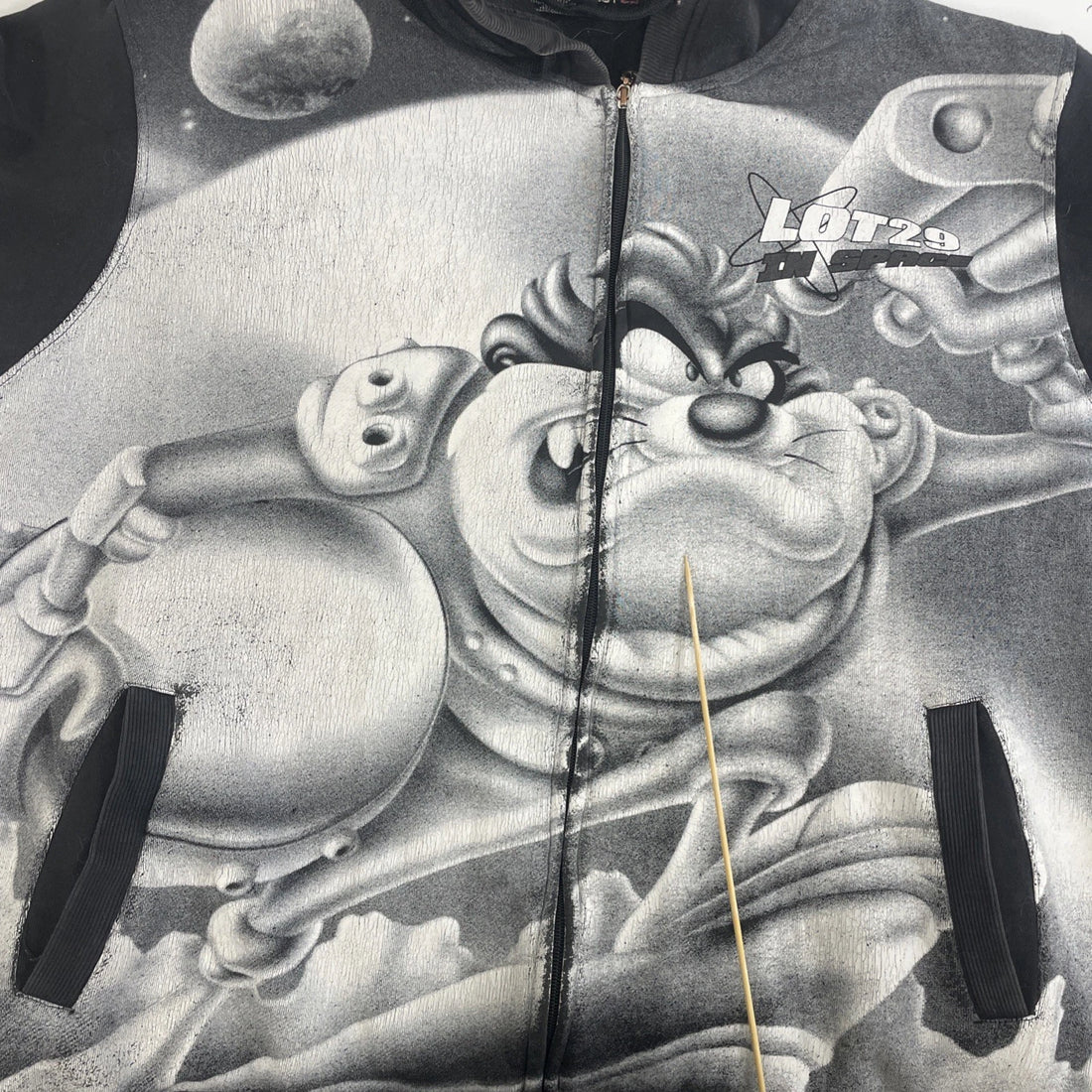 Vintage Lot29 Looney Tunes Taz Space Full Zip Sweatshirt Hoodie Size Large Y2K