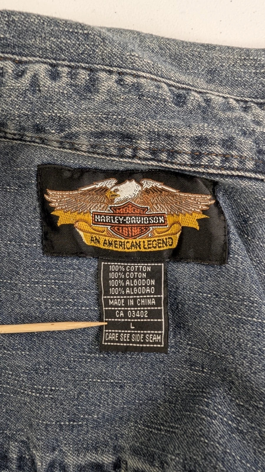 Harley Davidson Motorcycles Denim Short Sleeve Shirt Size Large