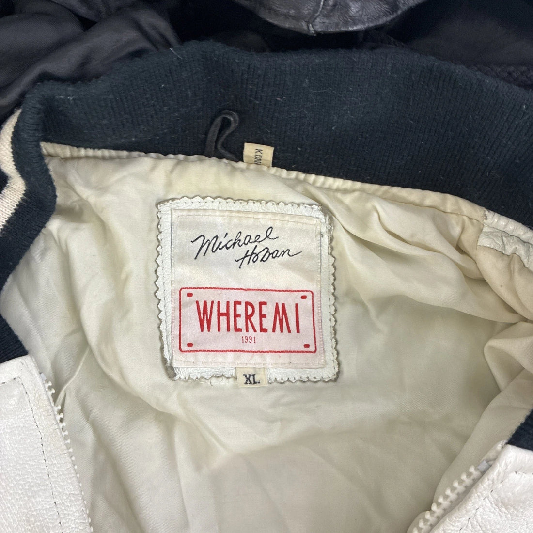Vintage Michael Hoban Wheremi Football Leather Bomber Jacket Size XL Hooded