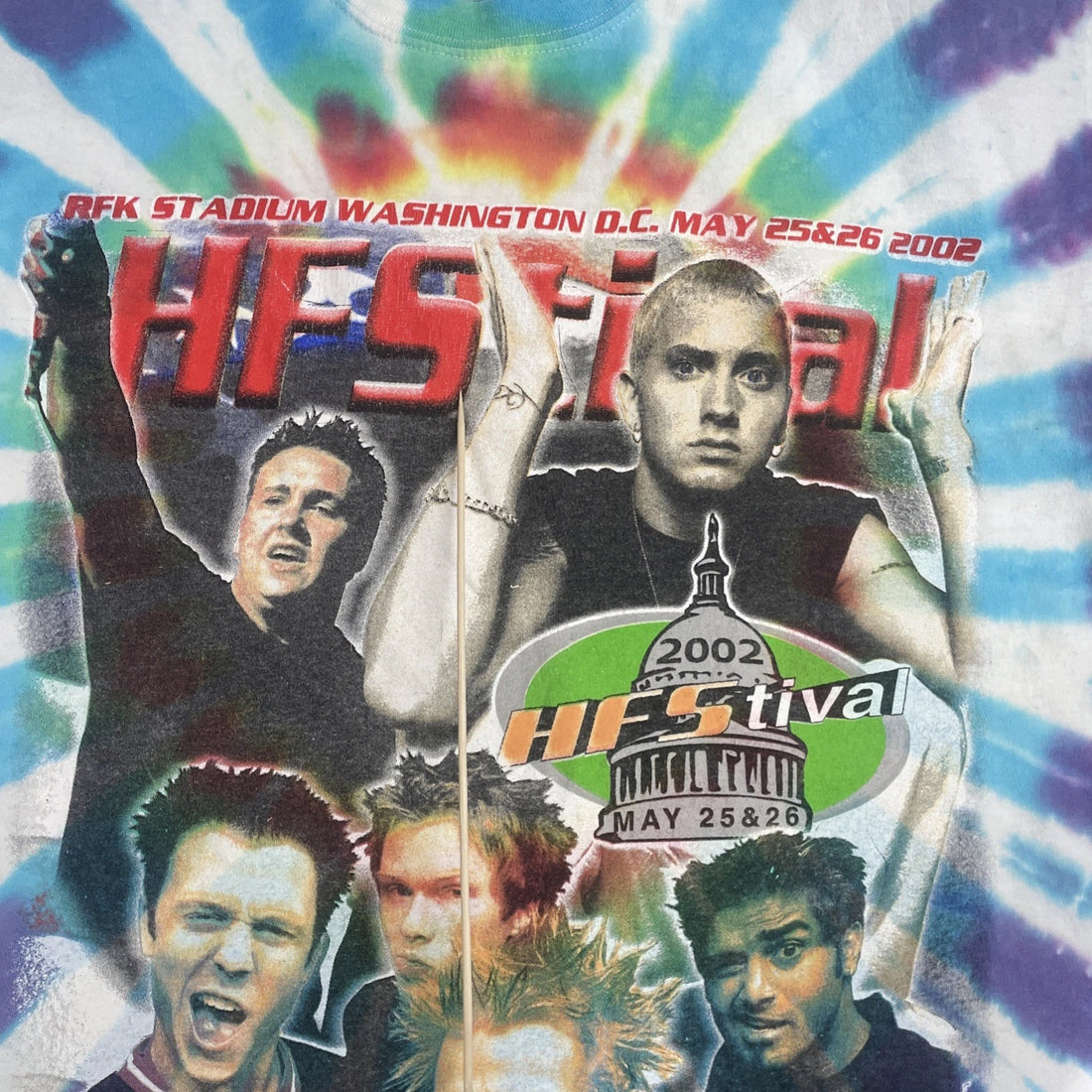 Vintage HFStival 2002 Tie Dye T-Shirt Size XL Music Festival Eminem Sum 41 NERD