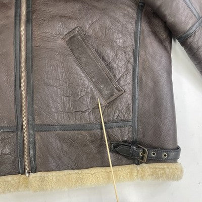 Sheepskin Shearling Leather Coat Jacket Size 2XL Brown