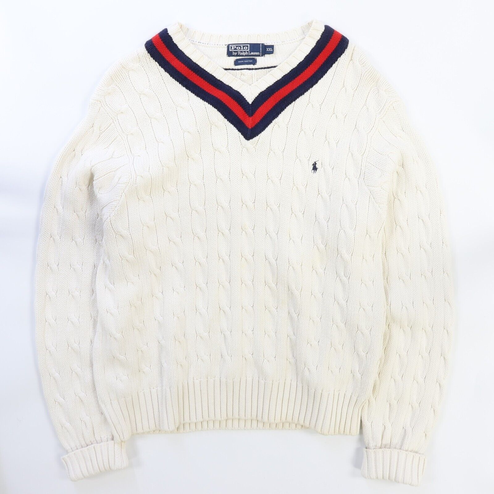 Vintage Polo 2024 Ralph Lauren cable knitted v neck Sweater