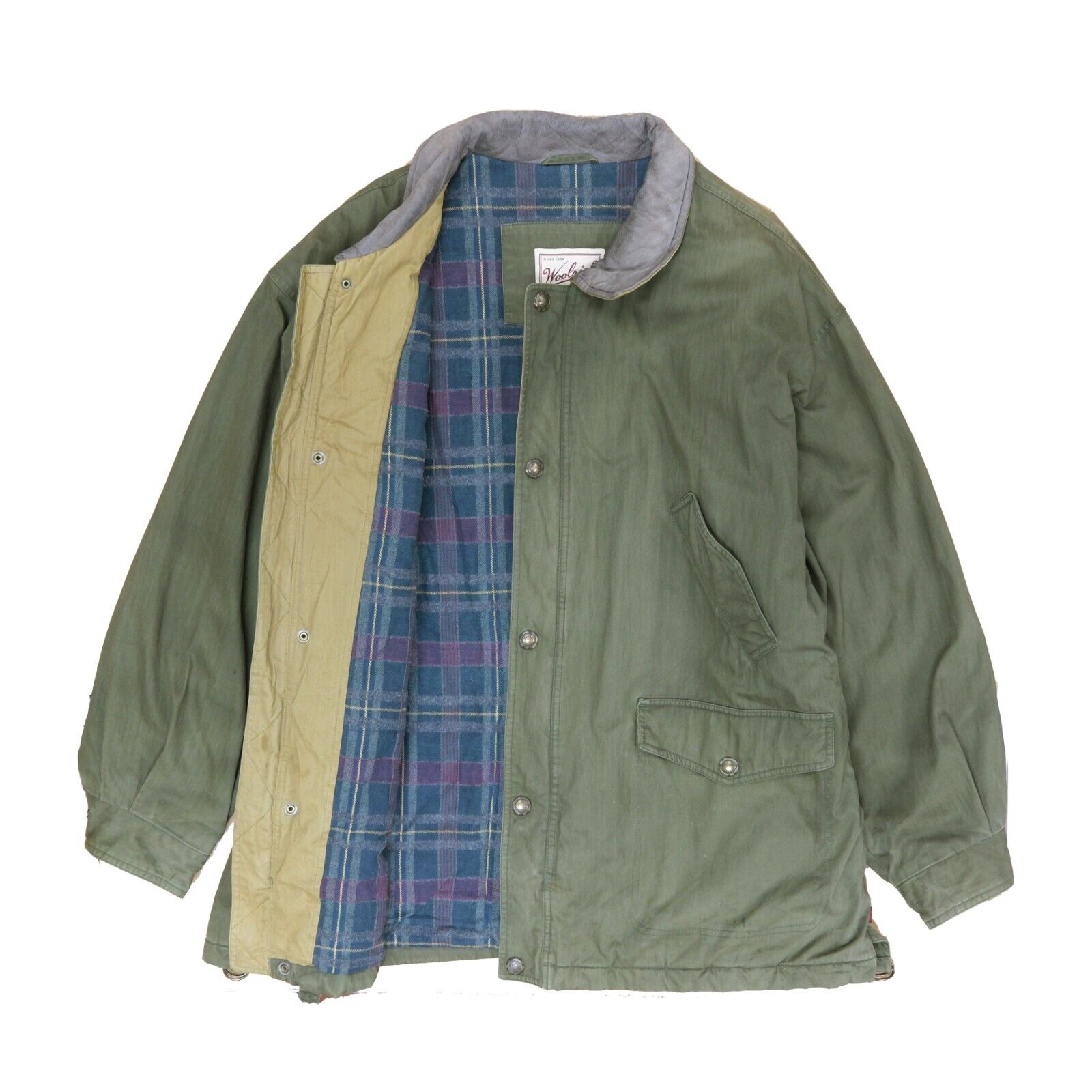 Vintage Woolrich Barn Work Coat Jacket Size 2XL Green Plaid Lined