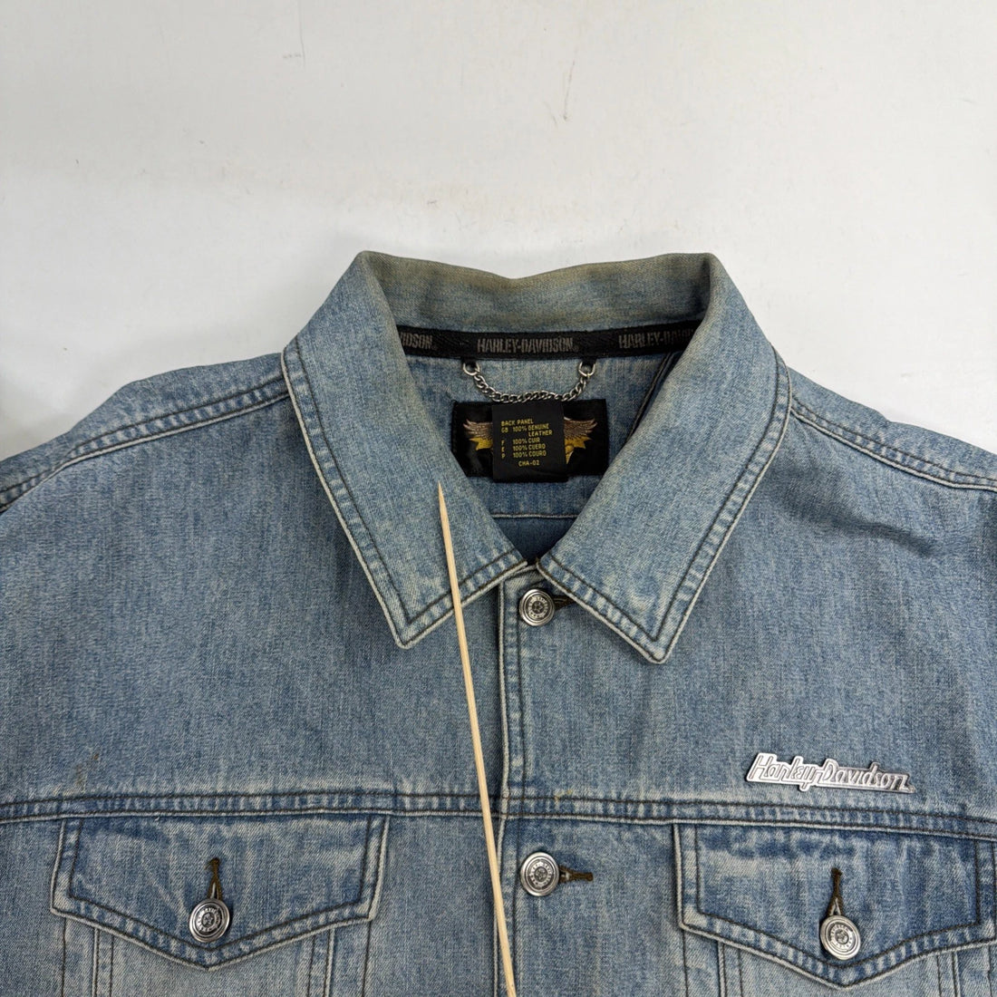 Harley Davidson Motorcycles Denim Trucker Jacket Size XL Leather Embossed Eagle
