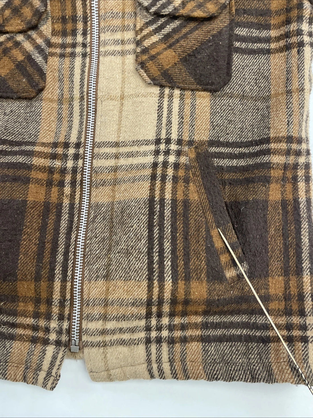 Vintage Brewster Wool Coat Jacket Size Large Sherpa Lined Brown Plaid