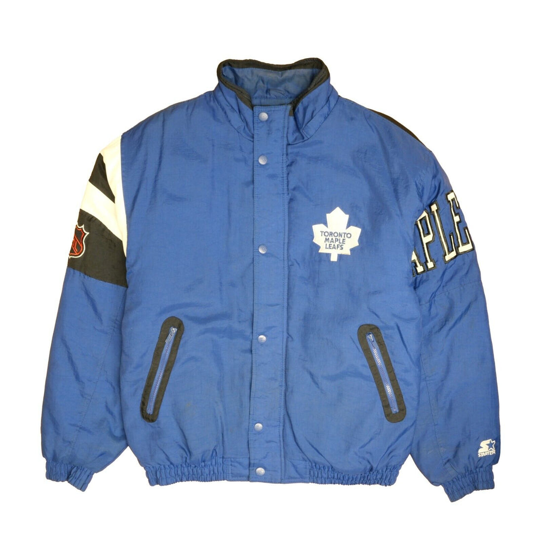 Vintage Toronto Maple Leafs Starter Puffer Jacket Size Large Blue NHL
