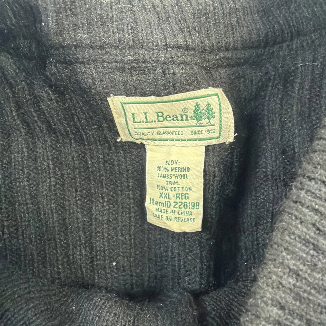 L.L. Bean Merino Wool Knit Henley Jumper Sweater Size 2XL Black