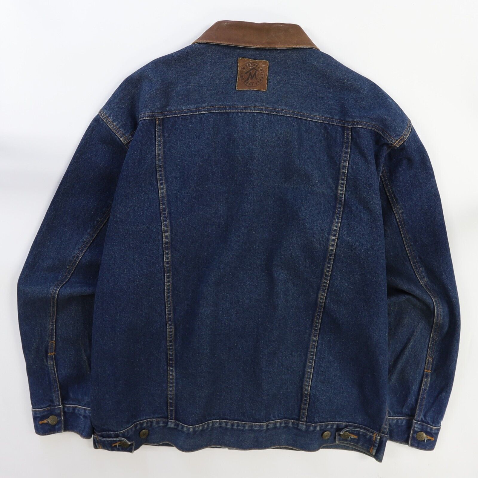 Vintage Marlboro Country Store Denim Jacket Size XL Leather Collar Throwback Vault