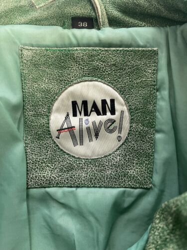 Vintage Man Alive Chill Out Leather Bomber Jacket Size 38 90s