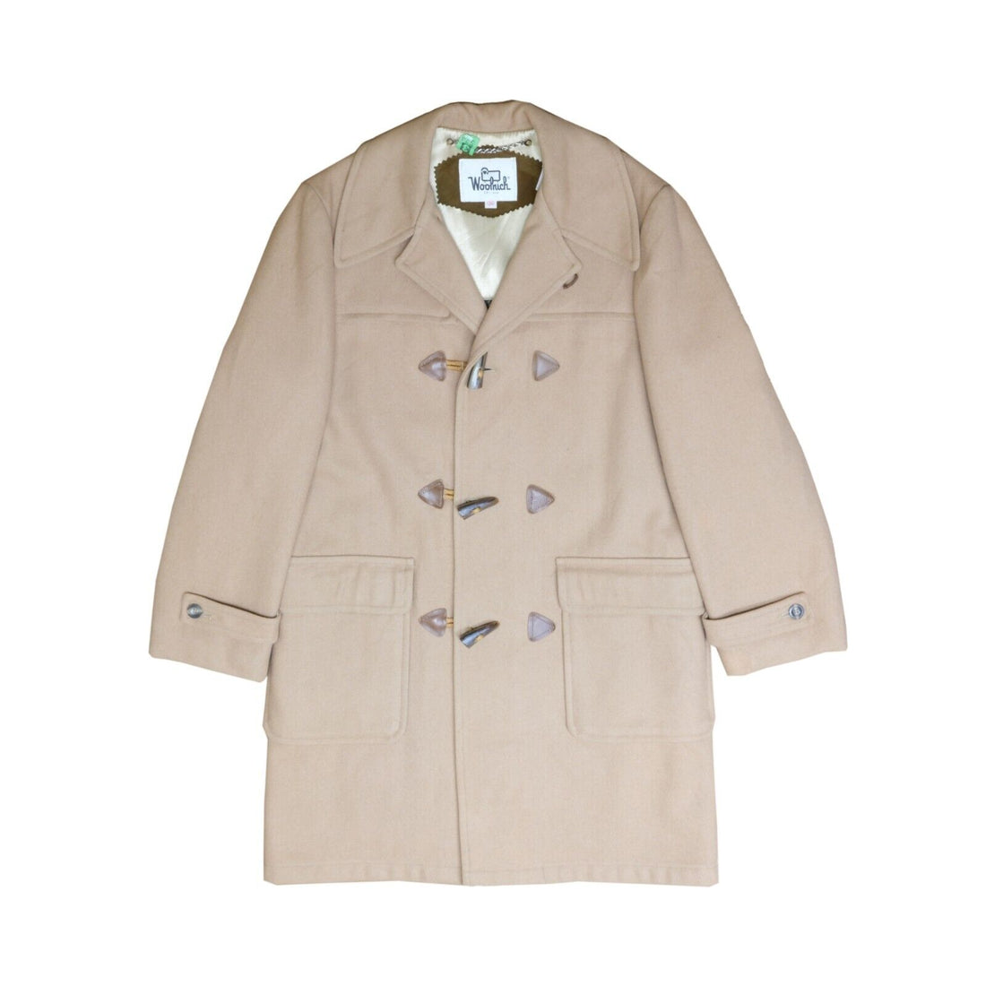 Vintage Woolrich Wool Duffle Coat Jacket Size 36 Beige Plaid Lining 80s