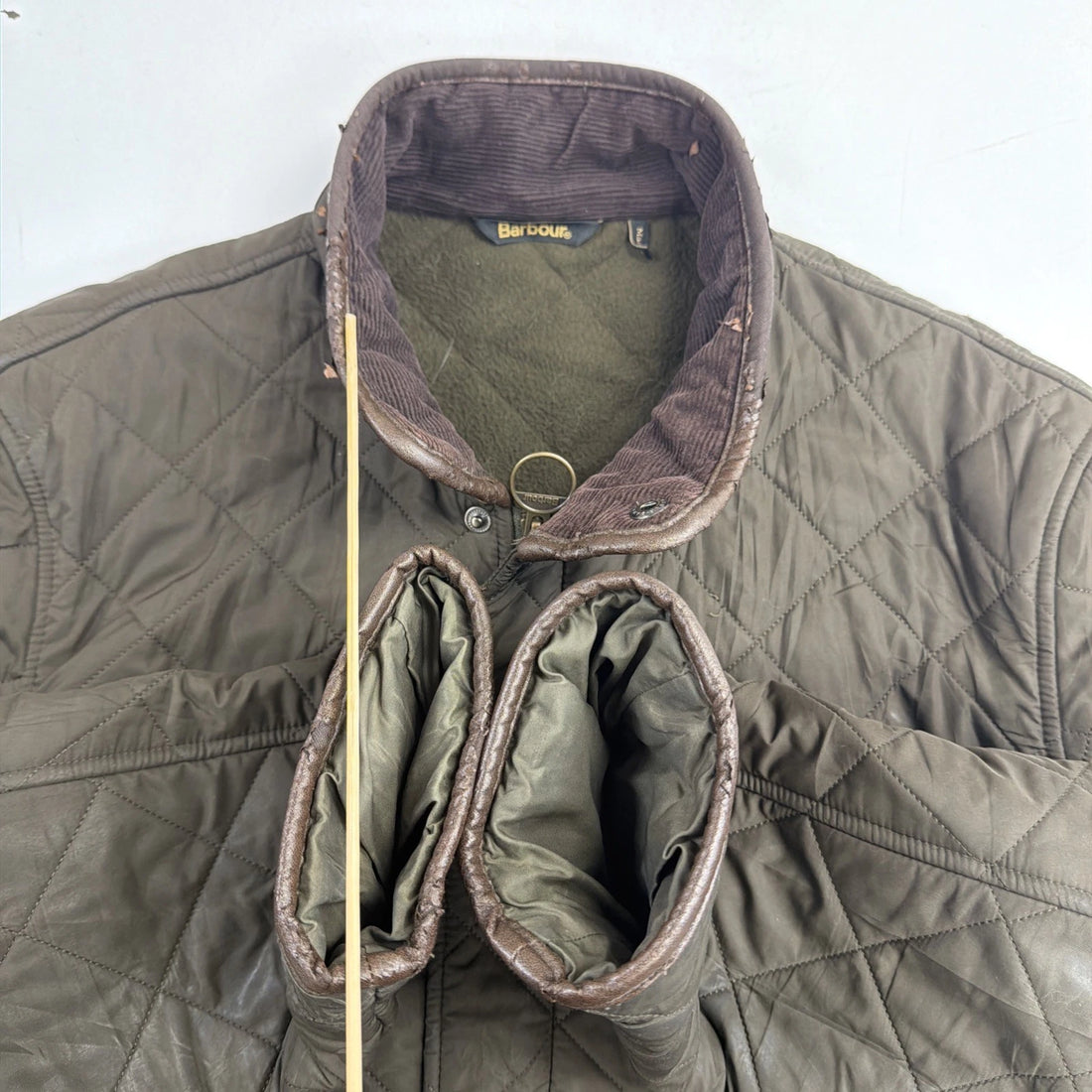 Barbour Powell Quilt Waxed Coat Jacket Size Large