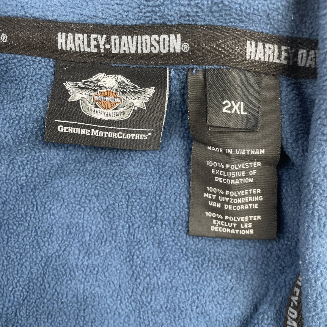 Harley Davidson Motorcycles 1/4 Zip Pullover Fleece Jacket Size 2XL Blue