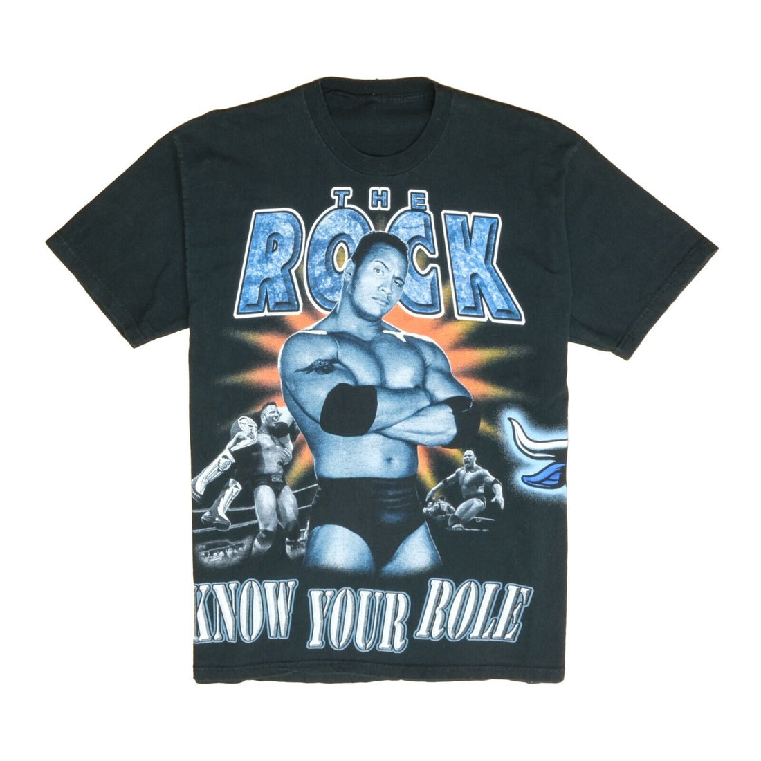 Vintage The Rock Know Your Role Shut Your Mouth Wrestling T-Shirt Large 1999 WWF
