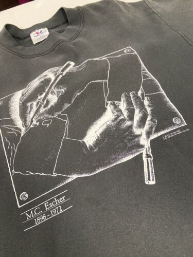 Vintage MC Escher Drawing Hands Sweatshirt Crewneck Size Large Art Illusion