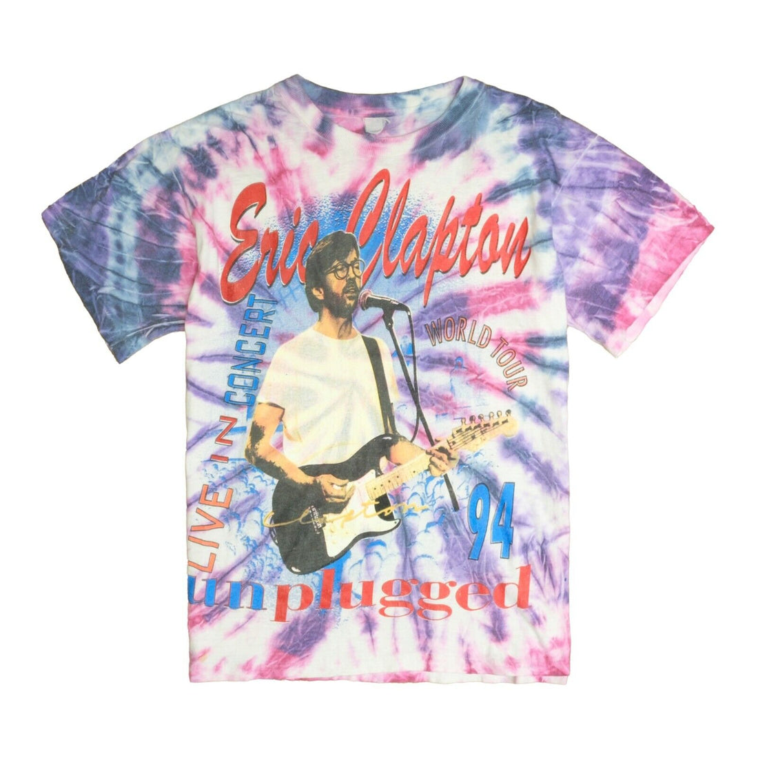 Vintage Eric Clapton Unplugged Tour Tie Dye T-Shirt Size Medium 1994 90s