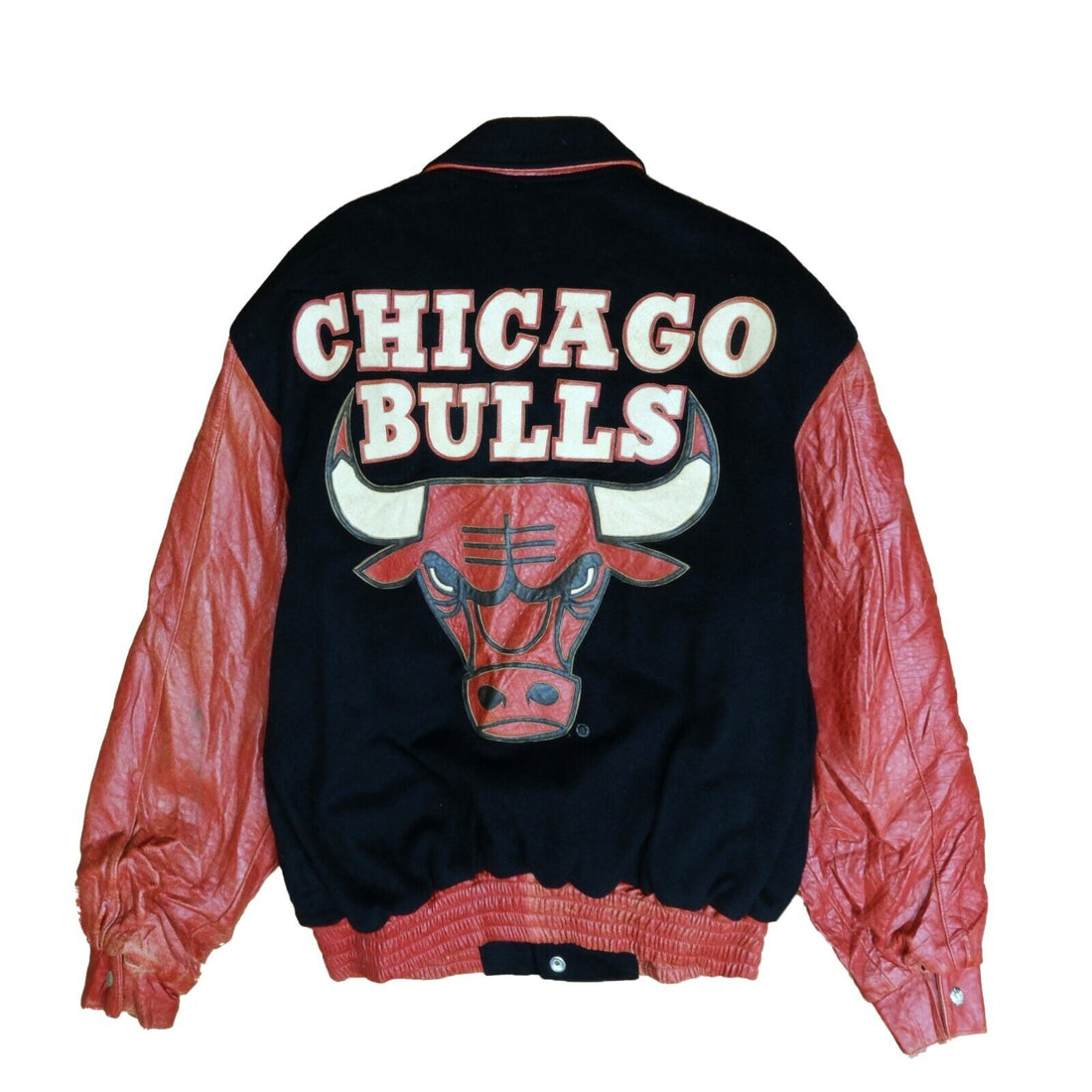 Vintage Chicago Letterman Bomber NBA 90s Hip Hop Black Leather