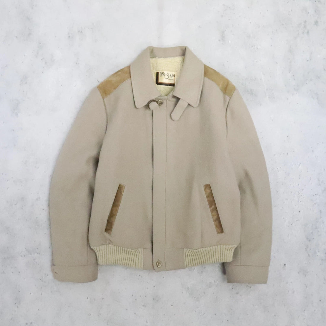 Vintage Sherpa Lined Wool Bomber Jacket Size Large