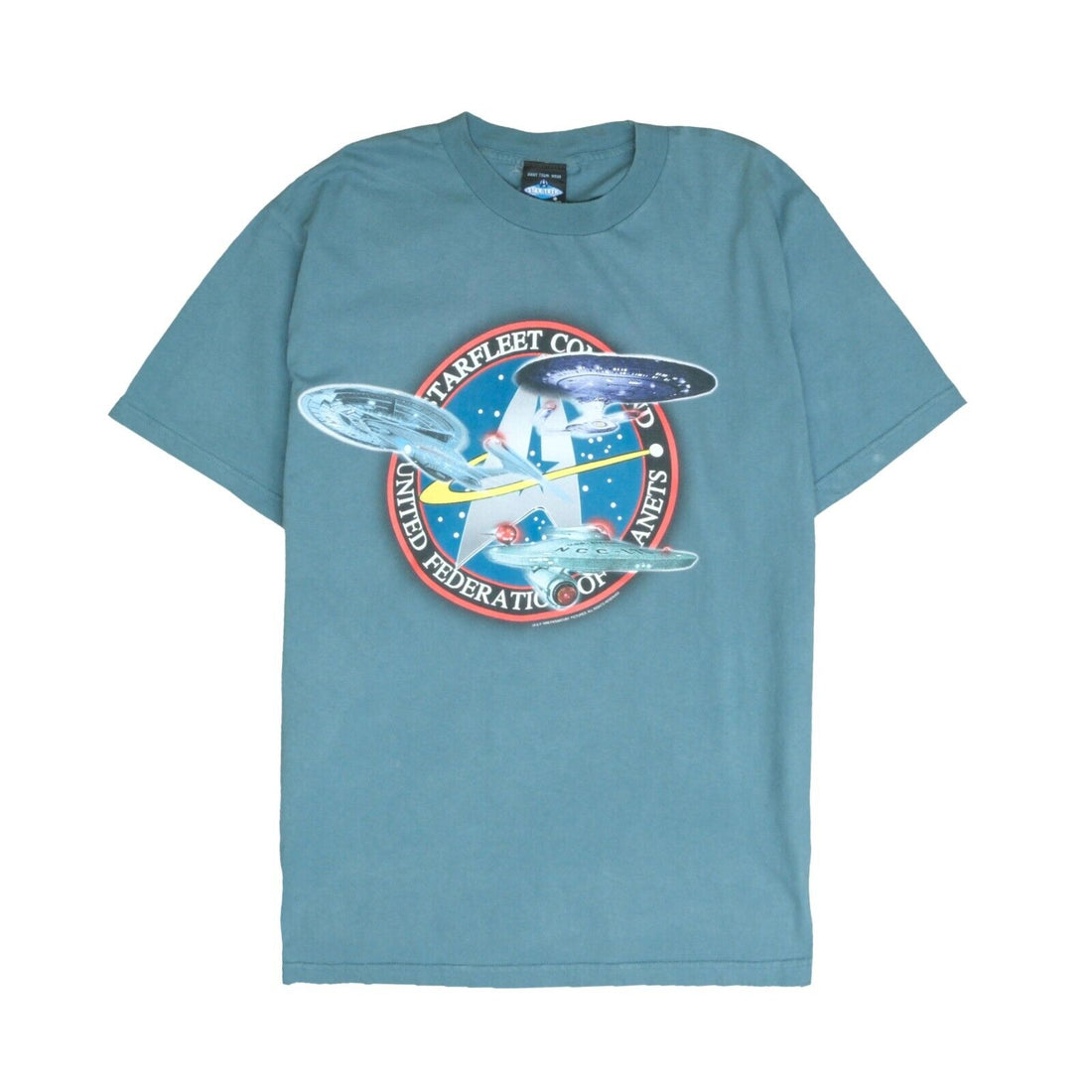 Vintage Star Trek USS Enterprise Starfleet T-Shirt Size Large Blue 1998 90s