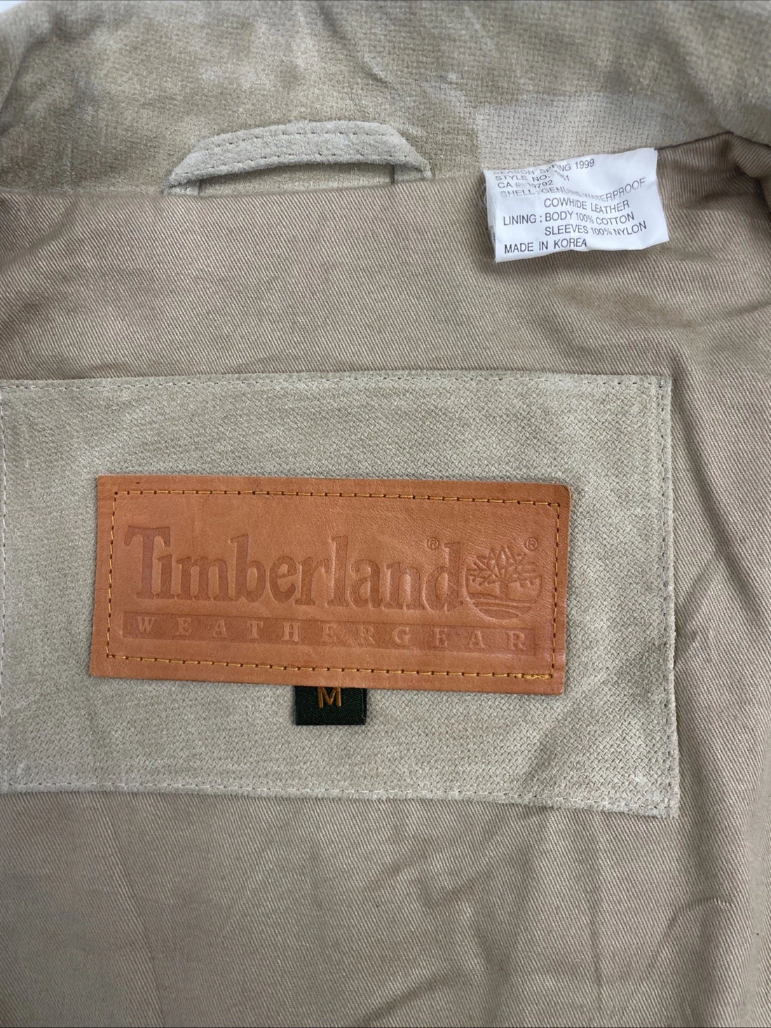 Vintage Timberland Suede Leather Bomber Jacket Size Medium Beige