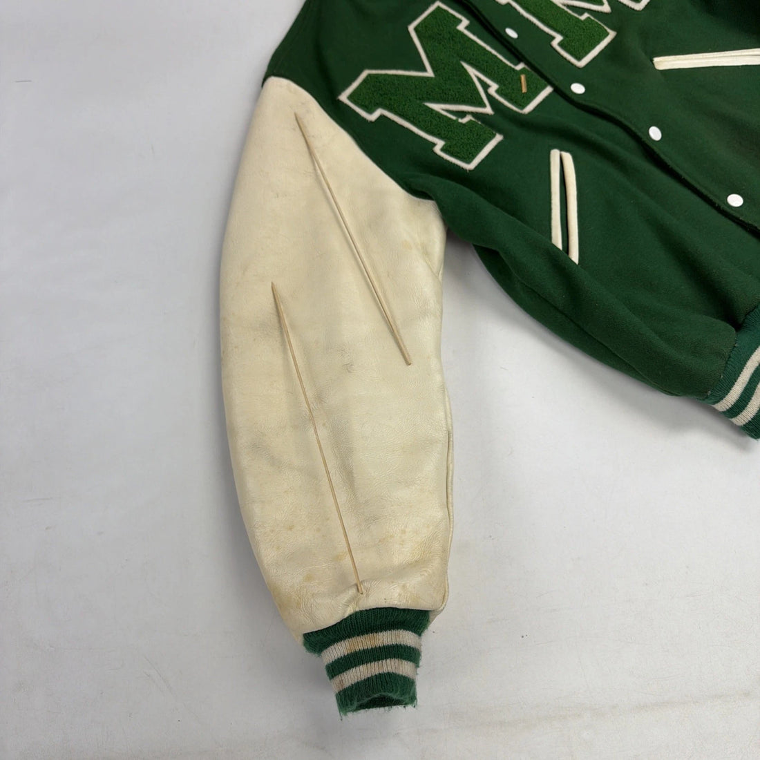 Vintage Leather Wool Letterman Varsity Jacket Size 42 80s
