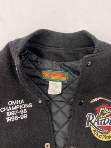 Vintage Ajax Raiders OMHA Champions Leather Wool Varsity Jacket Size 38 1997 90s