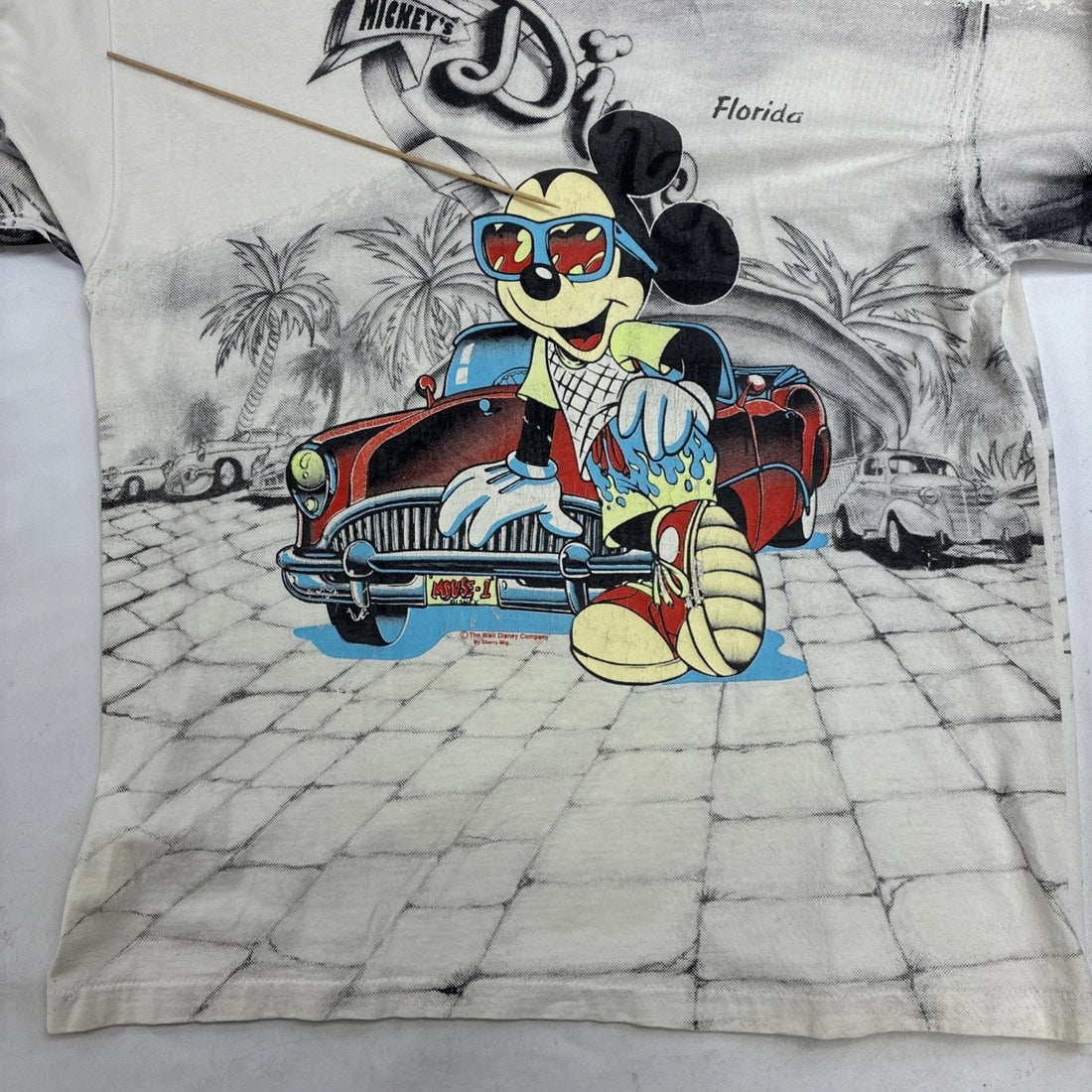 Vintage Mickey Mouse Diner Florida Disney T-Shirt XL All Over Print 90s