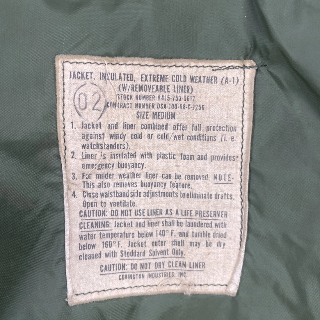 Vintage Extreme Cold Weather A-1 Insulated Bomber Jacket Size Medium With Liner