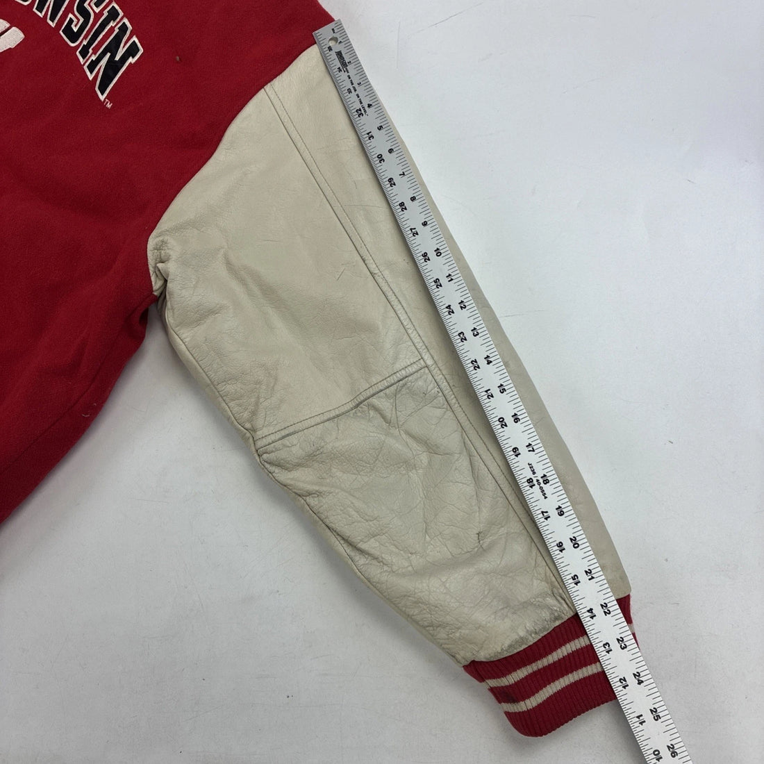 Wisconsin Badgers Logo Athletic Leather Wool Varsity Jacket Size XL NCAA