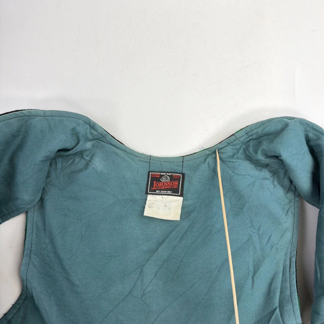 Vintage Johnson Woolen Mills Wool Vest Jacket Size Large Green Buffalo Plaid