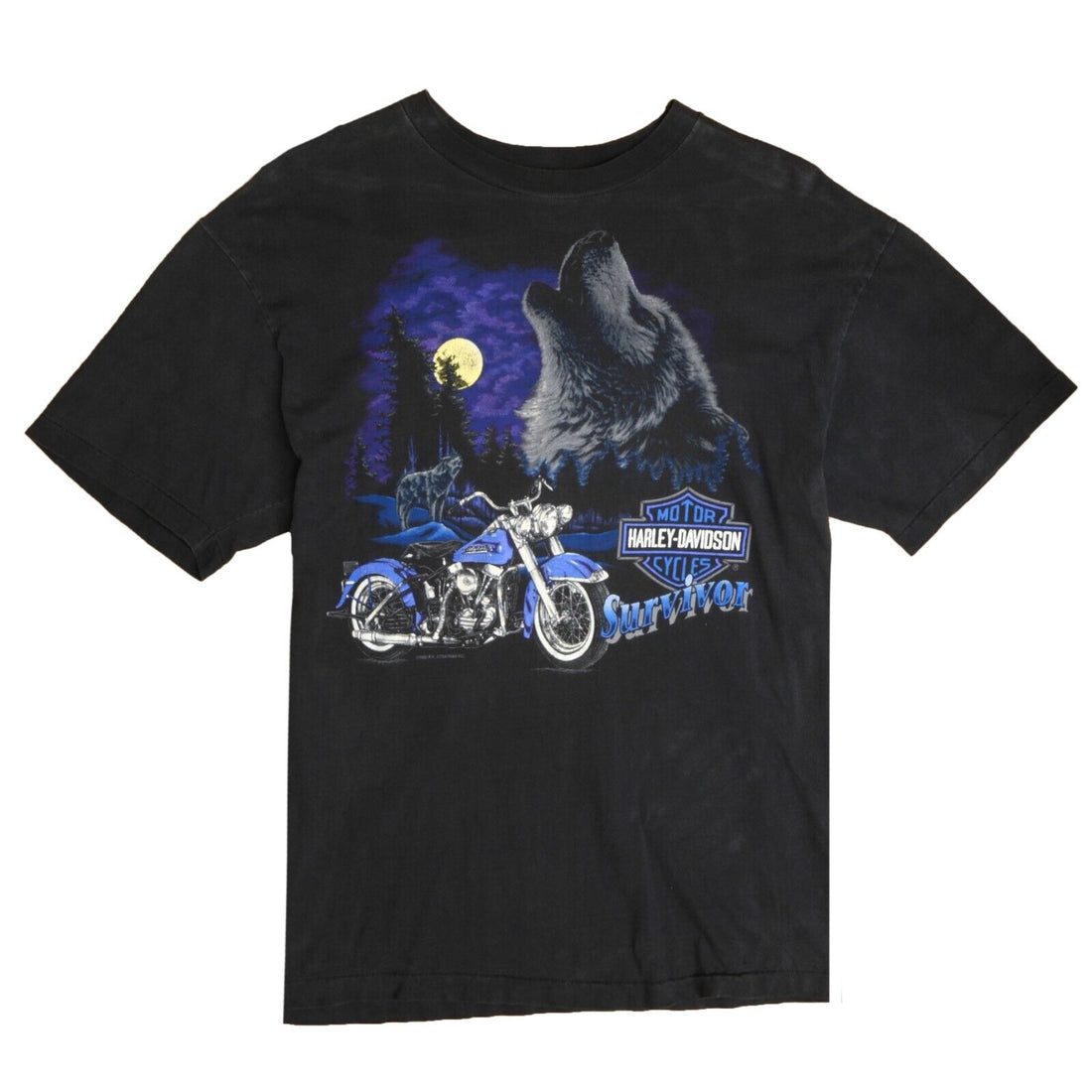 Vintage Harley Davidson Motorcycle Survivor T-Shirt Size XL Wolf 1993 90s