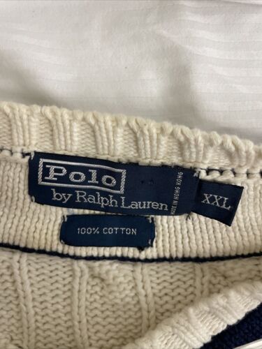 Vintage Polo Ralph Lauren V-Neck Cable Knit Sweater Size 2XL Tennis Cricket