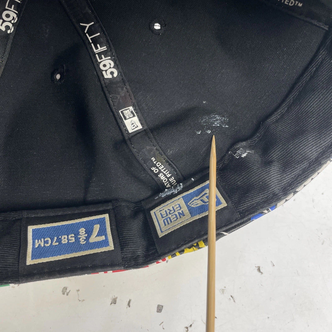 Originators Of The True Fitted Hat Cap Size 7 3/8 All Over Print Faux Leather