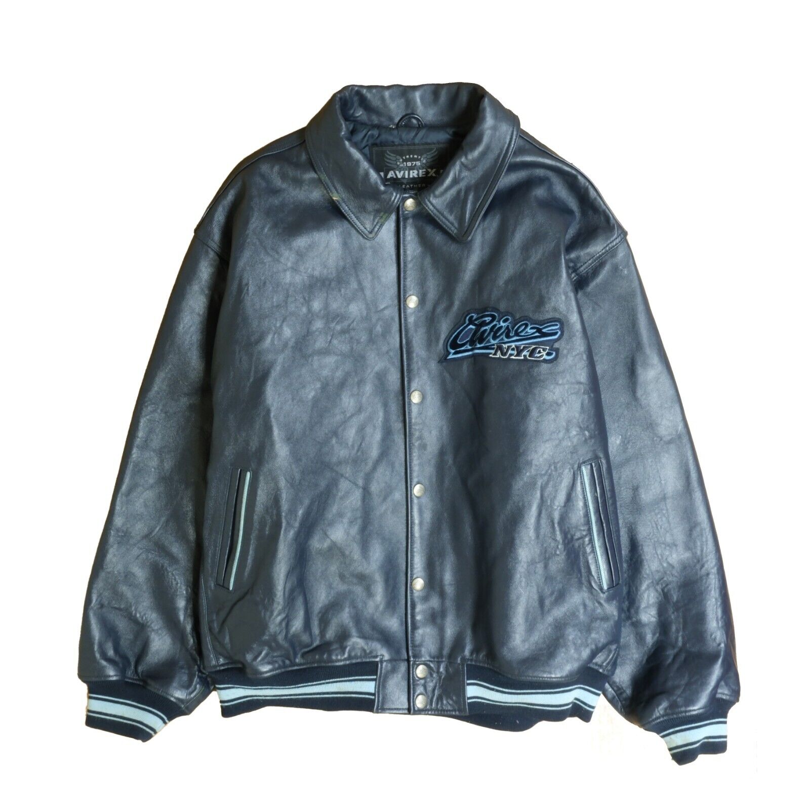 Vintage Avirex NYC Leather Bomber Jacket Size 3XL Blue Insulated