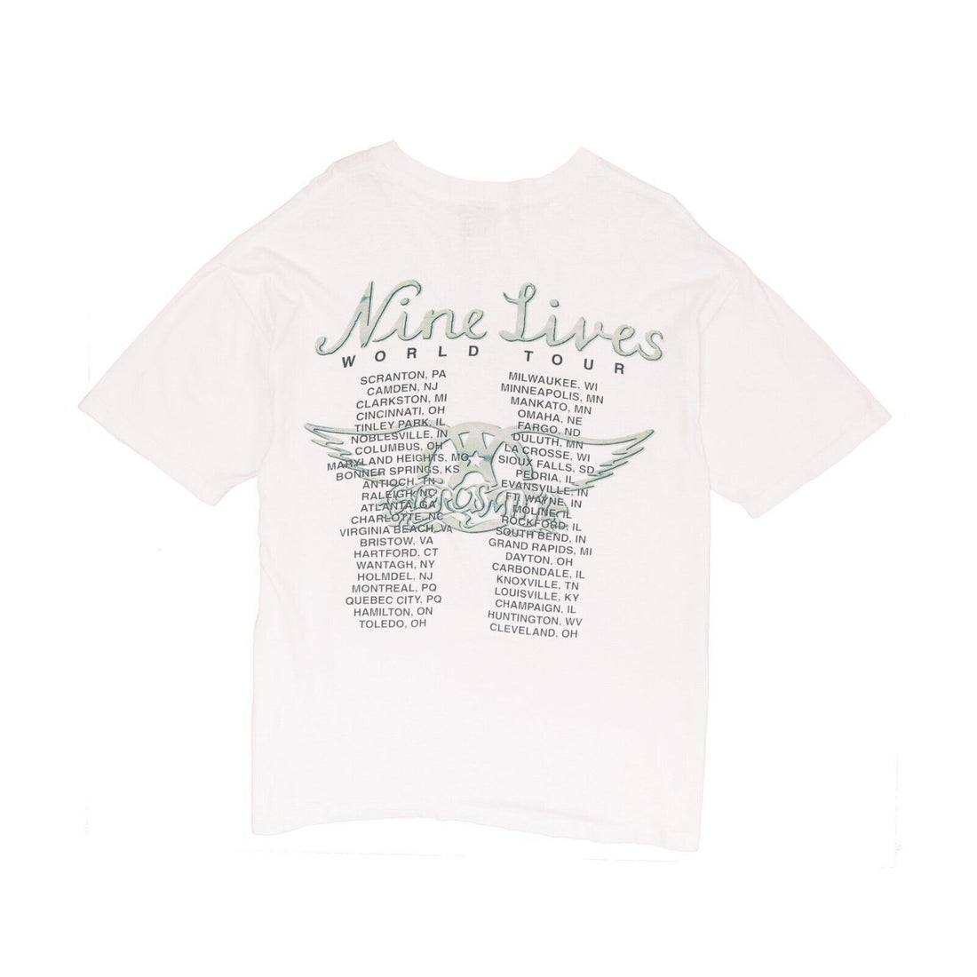 Vintage Aerosmith Nine Lives Tour Giant T-Shirt Size XL White Band Tee 1997 90s