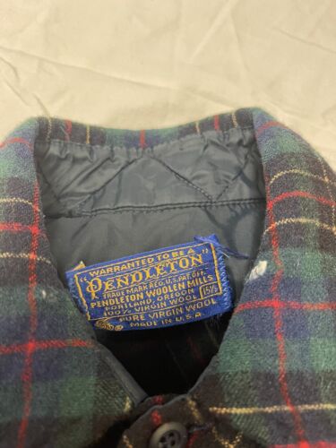 Vintage Pendleton Wool Button Up Field Shirt Size 15 1/2 Green Tartan Plaid