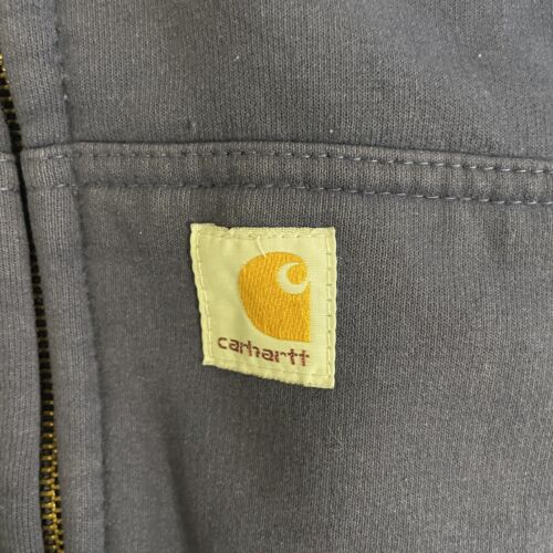 Vintage Carhartt Full Zip Sweatshirt Hoodie Size Large Blue Thermal Lined