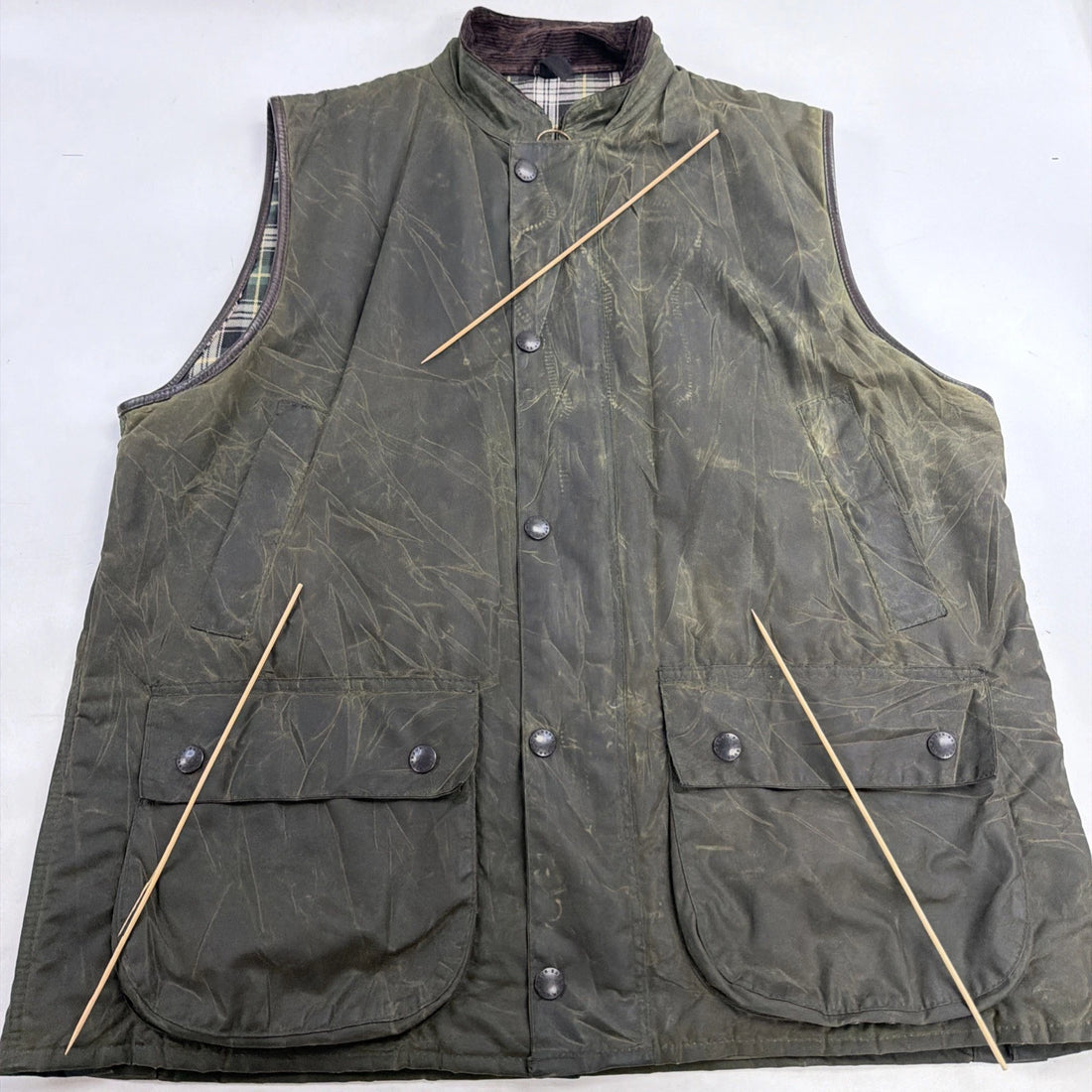 Barbour Waxed Cotton Vest Jacket XL Green Corduroy Collar