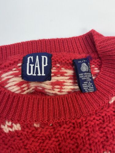 Vintage Gap Wool Knit Pullover Sweater Size XL Red Fair Isle